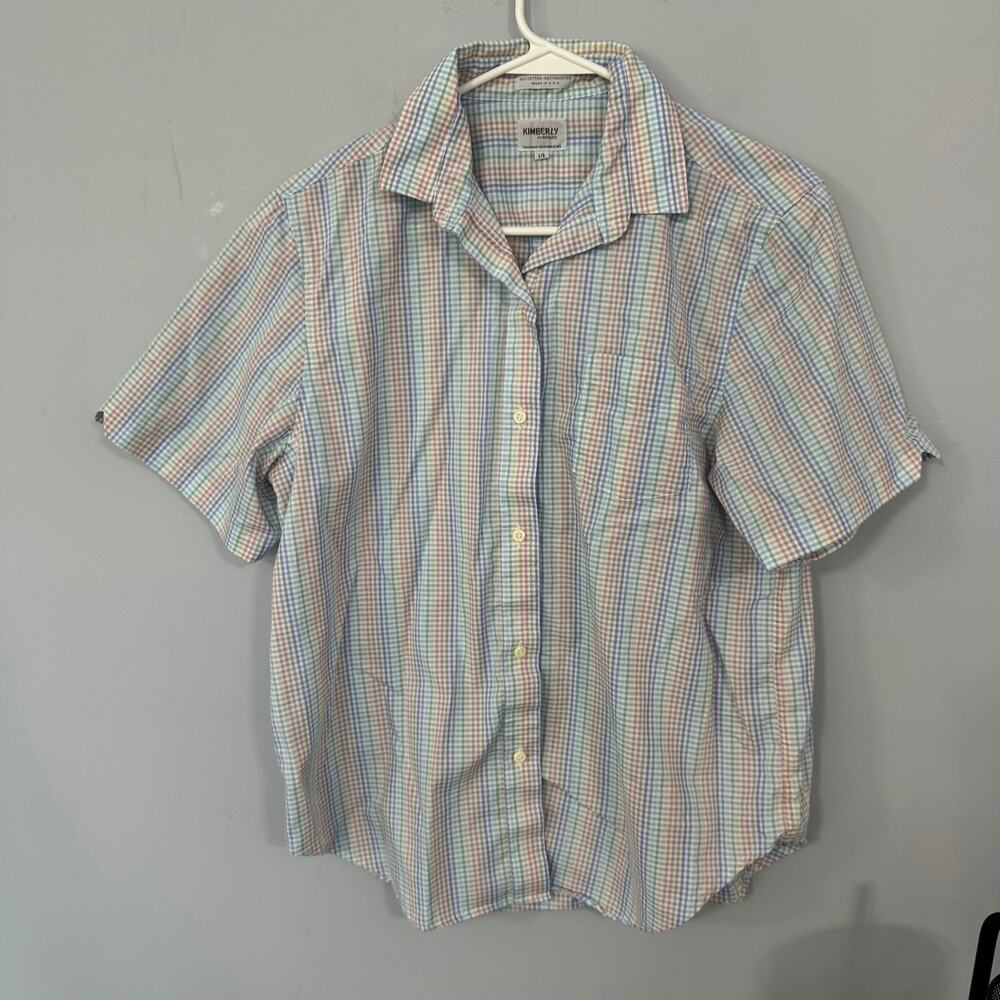 Vintage Kimberly by Bayard Rainbow Gingham Checkered Button Down Shirt Size 14